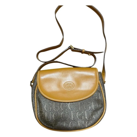 Gucci Vintage Crossbody EXCELLENT Condition Tan MONOGRAM Canvas Leather - Picture 1 of 8